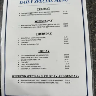 daily specials menu