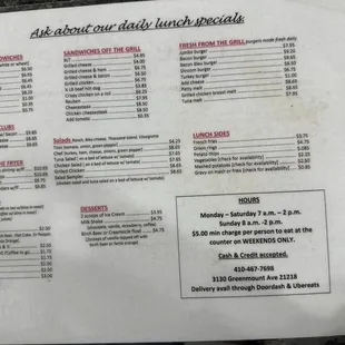 Lunch menu
