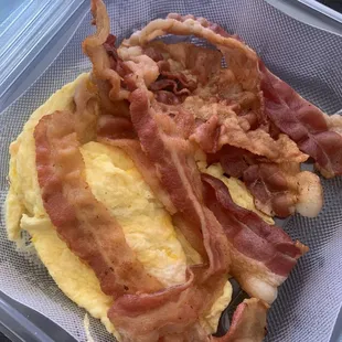 Bacon, Scrambled eggs w/ American cheese