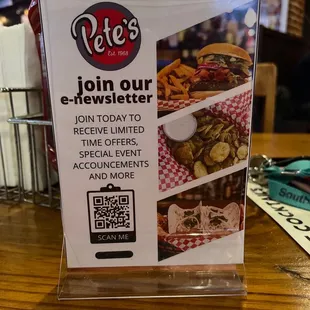 a menu sign
