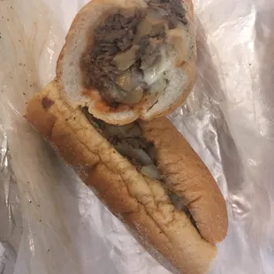 Mushroom cheese steak with salt, pepper, ketchup $7