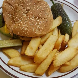 Cheeseburger with Avocado and of course a fried jalapeño