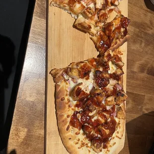 BBQ Chicken flatbread pizza - ample toppings and the chicken was super tasty!