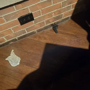 Sticky floor, used napkin &amp; serving glove!