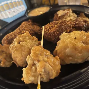 Beer battered mushrooms, Crab Cakes
