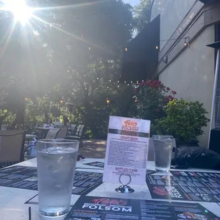 a glass of water on a table