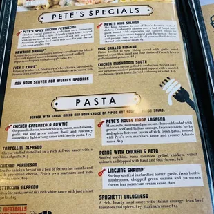 Menu, pasta