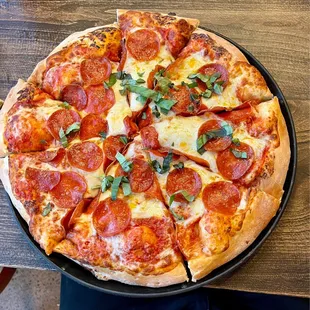 Build your Own Pizza- pepperoni, fresh garlic &amp; basil. It was good