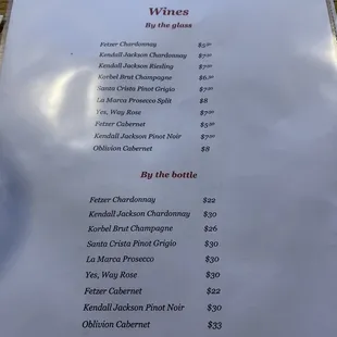 Wine list