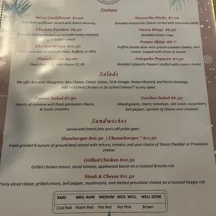 Menu as of December 2021