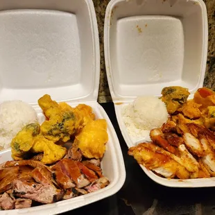 two takeout containers of food