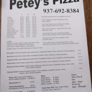 The menu