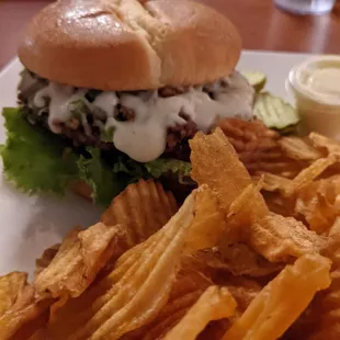 Italian burger and house made chips.