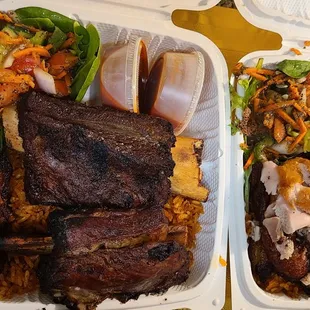 two trays of food on a table