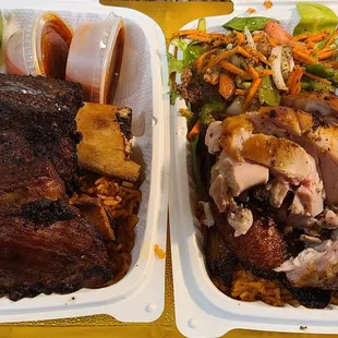 two trays of food on a table