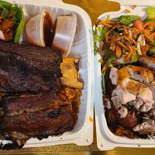 two trays of food on a table