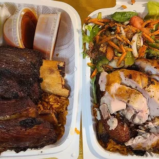 two trays of food on a table