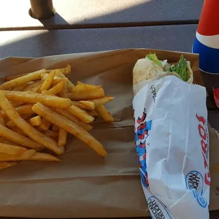 Chicken gyro combo to-go.