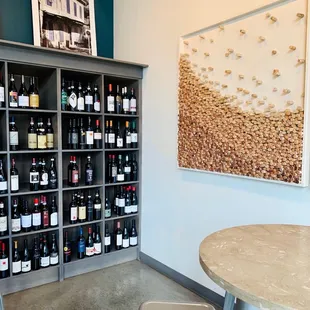 a wall of wine bottles