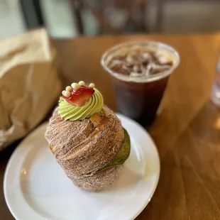 Matcha strawberry cruffin