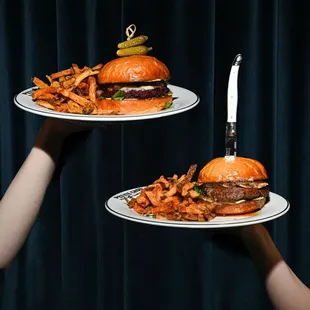 (From left to right) our Beet Burger &amp; Frites, Fork &amp; Knife Burger.