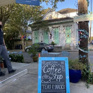a sign for a coffee shop