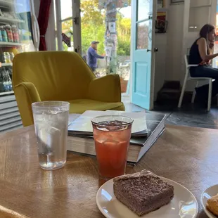 Ube brownie, hibiscus lemonade