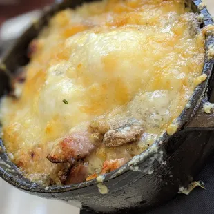 a casserole in a cast iron pan