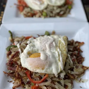Corned Beef Hash and Wild Smoked Salmon Hash