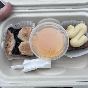 Blueberry bar(not good) panna cotta (yummy), brownie (eh/ok)