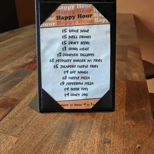 Happy hour menu