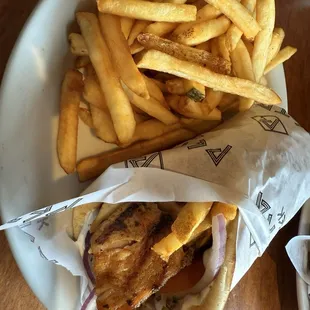 Chicken Souvlaki Pita with Fries