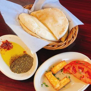 Bread and small dish fried cheese
