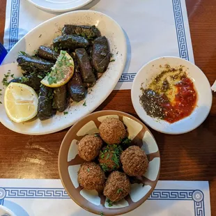 Grape leaves and falafel (side)