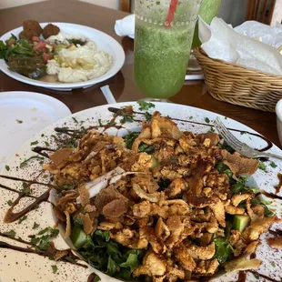 Fatoush salad with chicken shwarma and crispy bits of pita