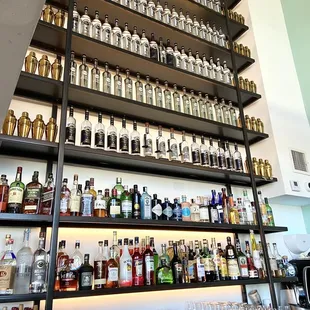 Bar wall with hundreds of Beluga vodka bottles