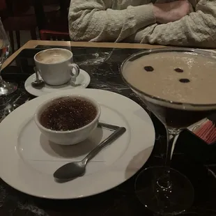 Espresso martini and Coffee Creme Brulee