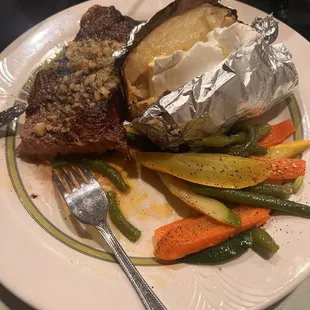 Steak baked tater and vegetables very good
