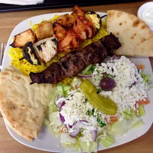 Chicken and beef kebab plate