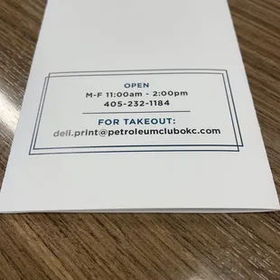 Hours and online ordering.