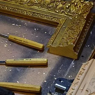 Carving and gilding to replicate hand-crafted frame.