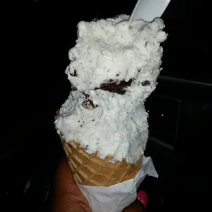 Cookies and cream on waffle cone