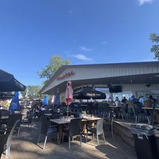 Outdoor bar and more patio seating.