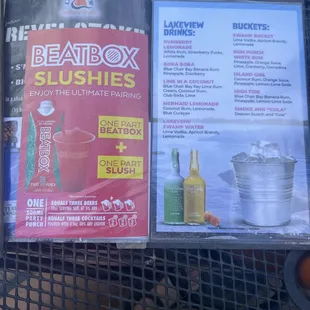 Cocktails and drinks menu