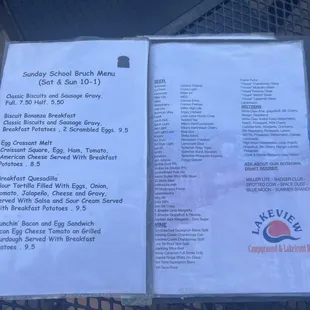 Brunch and beer menu