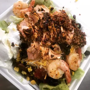 Taco Salad with Shrimp and salmon