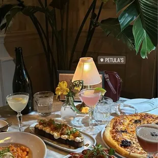 IG Story post (follow @vxn.dang)  street corn pizza, chili wings, vodka pasta, bruschetta toast, espresso martini, lemon drop, cosmo