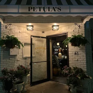 front entrance decorated with beautiful florals