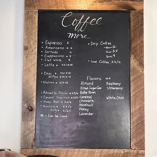 Coffee menu