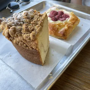 Coffee cake and raspberry danish